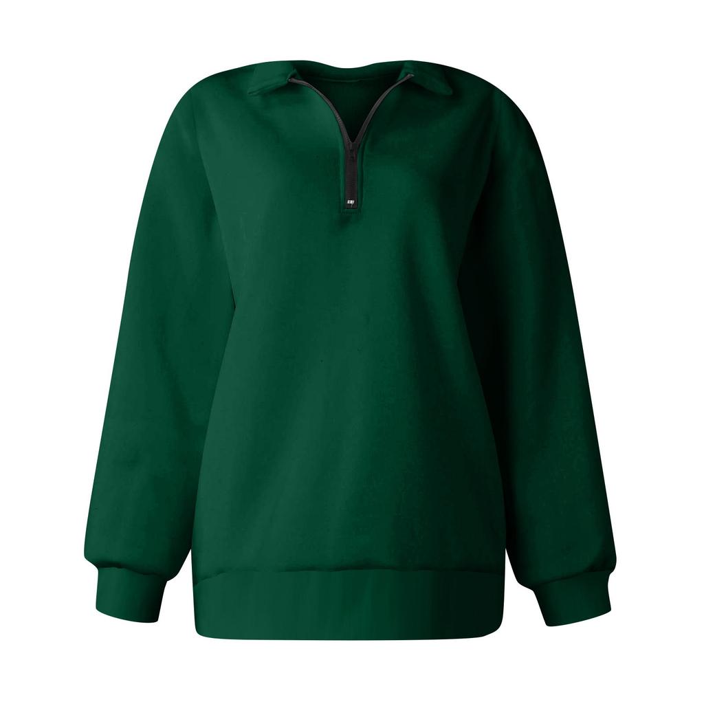 Women's Casual Fashion Long Sleeve Solid Color Zip Sweatshirt Top