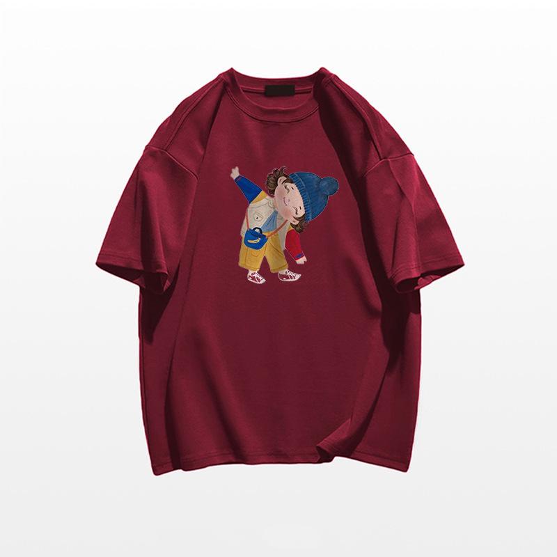 Summer 2025 Women's Loose Cartoon Print Pure Cotton T-Shirt