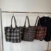 Woolen Plaid Big Bag Women's 2026 New Korean Version Tote Bag College Style Casual Large-capacity Shoulder Bag