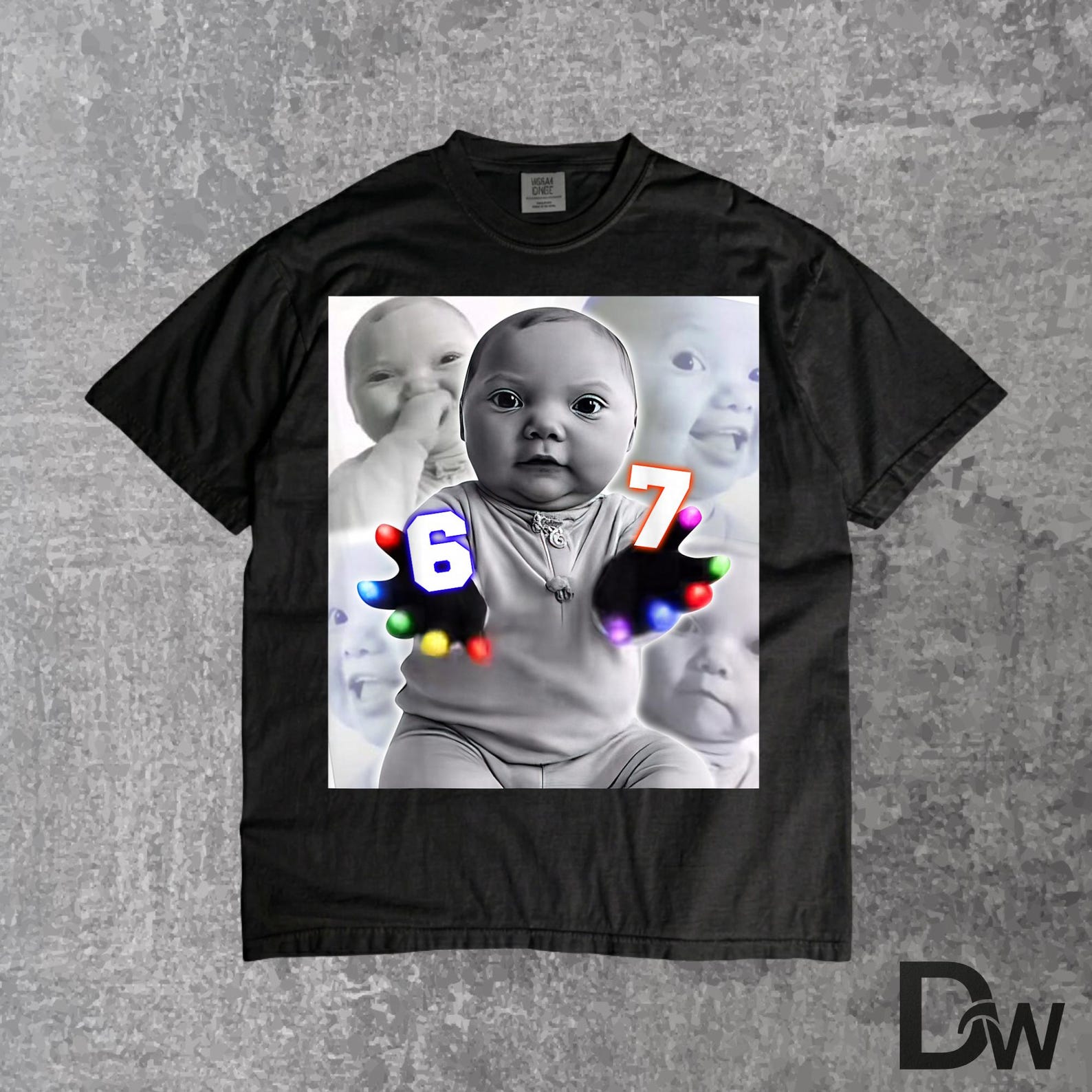 Six Seven 67 Gloving Baby Hand Meme T-Shirt | Funny AI Baby Niche Viral Graphic Tee S