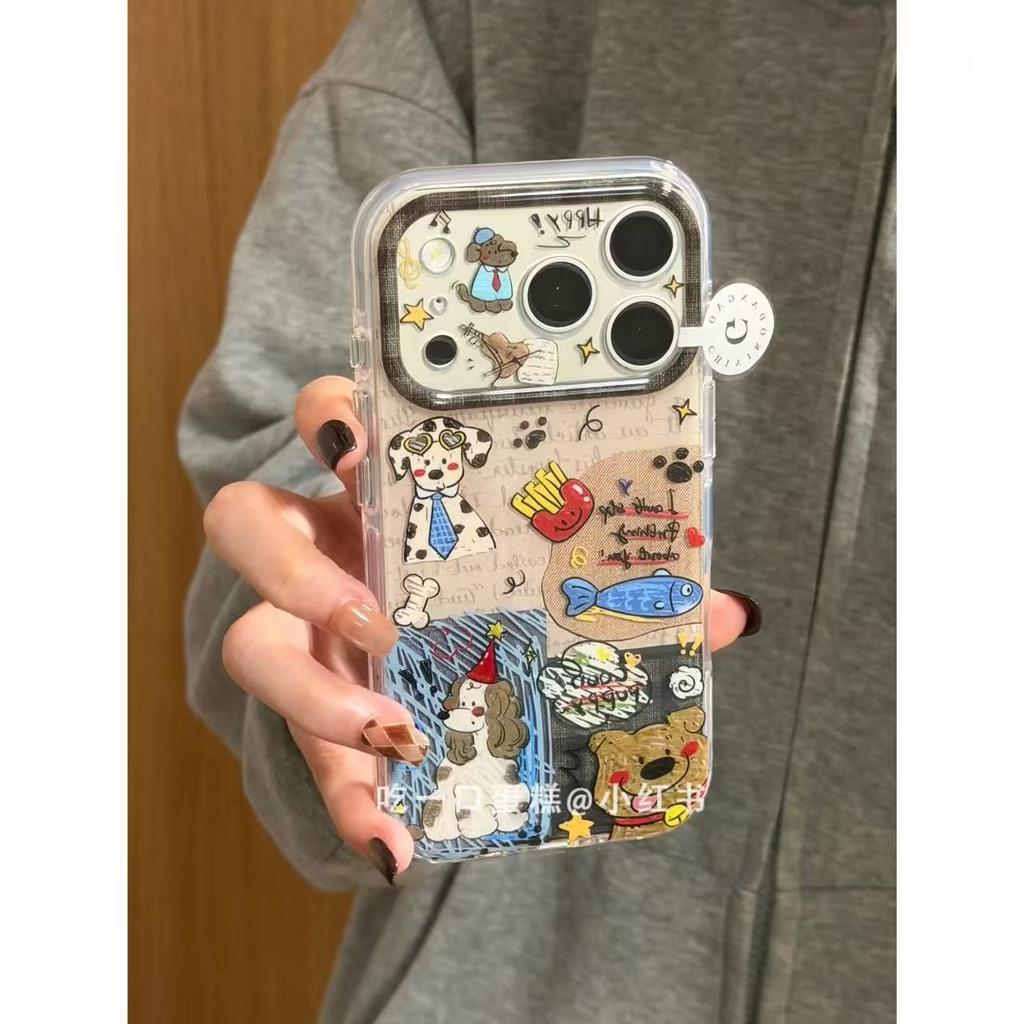 Graffiti oil painting puppy fish bones English suitable for 17promax mobile phone case iphone1615 protective case