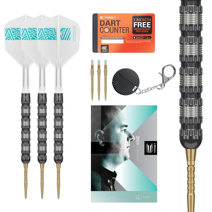 TARGET Rob Cross 95K Steel Tip Darts with K-Flex Flights, 95% Tungsten, 21g. Includes Swiss Point Tool.