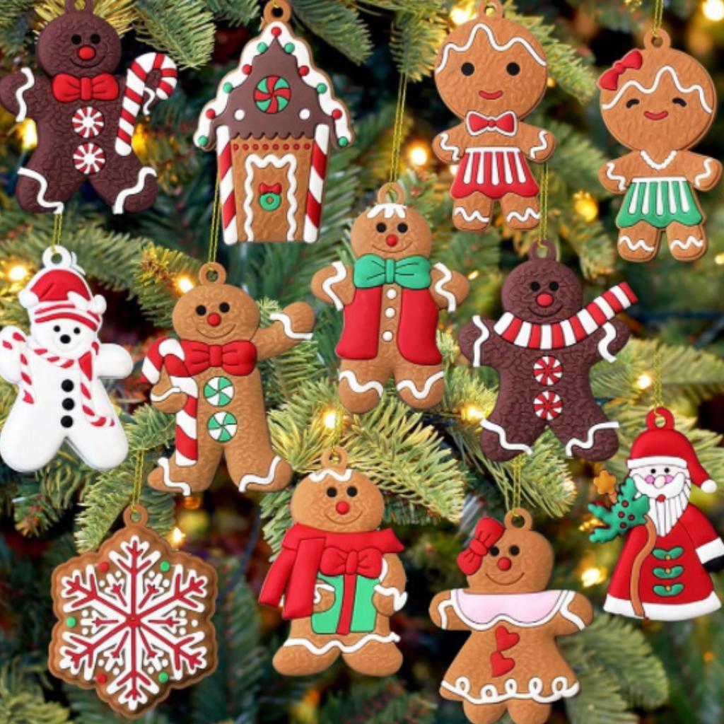 12Pcs Gingerbread Man Ornaments for Christmas Tree Assorted Gingerbread Figurines Ornaments Christmas Tree Hanging Decorations