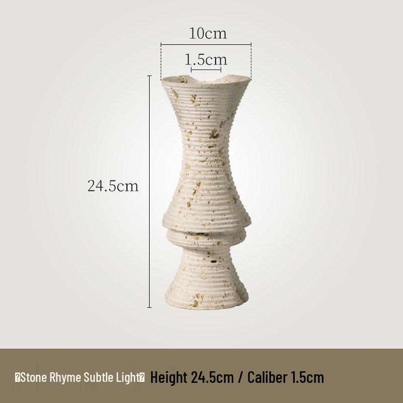 Haihong Yalin Wabi-Sabi Travertine Faux Flower Vase - Light Luxury Decorative Ornament for Living Room Entrance