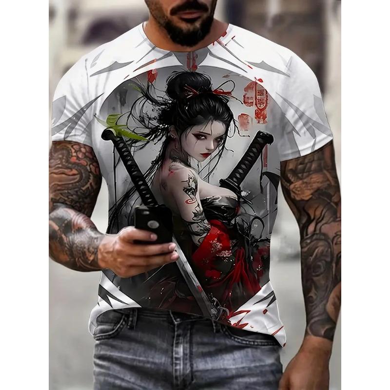 2026New Men's Cool Tattoo Girl Graphic T-Shirts Street Trend 3D Print Personality