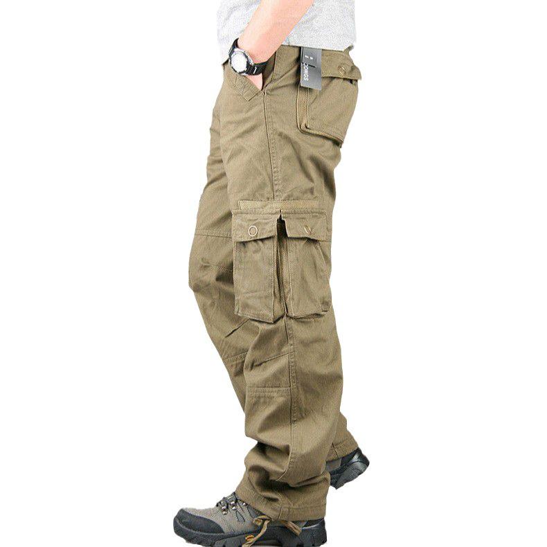 Herren Dicke Baumwollgurtbandhose, Mehrere Taschen, Lockere Passform, Übergröße Freizeit-Arbeitskleidung