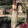 Sexy V-Neck Ruffle Halter Tie Long Dress Two-Piece Set for Women