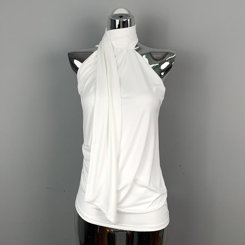 Korean Women’s Halter Neck Off-the-Shoulder Draped Sleeveless Top – Elegant & Versatile Style One Size