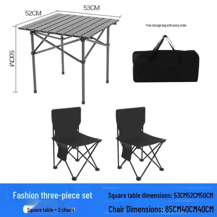 Portable Outdoor Camping Table & Reclining Chair Set with Picnic Roll-up Table