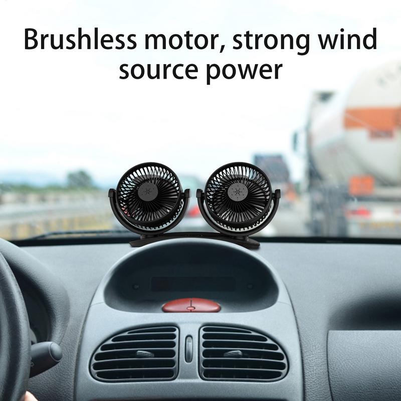 Portable Car Fan Double Head USB Desk Fan Strong Wind 360-Degree Rotation Cooling Air Circulator Dashboard Accessories For SUVs