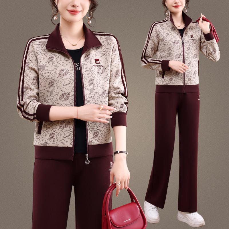 Women's Casual Sportswear Set - Spring/Autumn 2026 Three-Piece: Stylish, Loose-Fitting Age-Reducing Attire for Middle-Aged Mothers