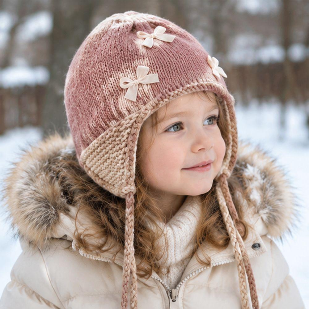 Soft Knit Baby Beanie Bow Decor Girl Hat Wind Proof Kids Hat Kids