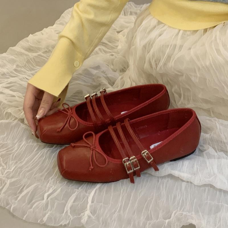 

Bailamos Brand New Women Flats Soft Ballerinas Flat Heel Casual Ballet Shoes Fashion Square Toe Shallow Ladies Mary Jane Shoes 35