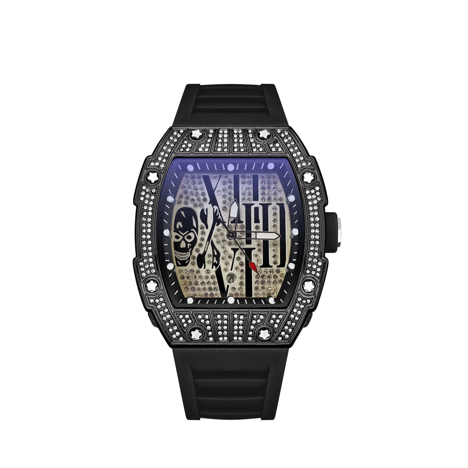 Barrel-Shaped Dial Full Diamond Watch Casual Calendar Quartz Watch [watch only]