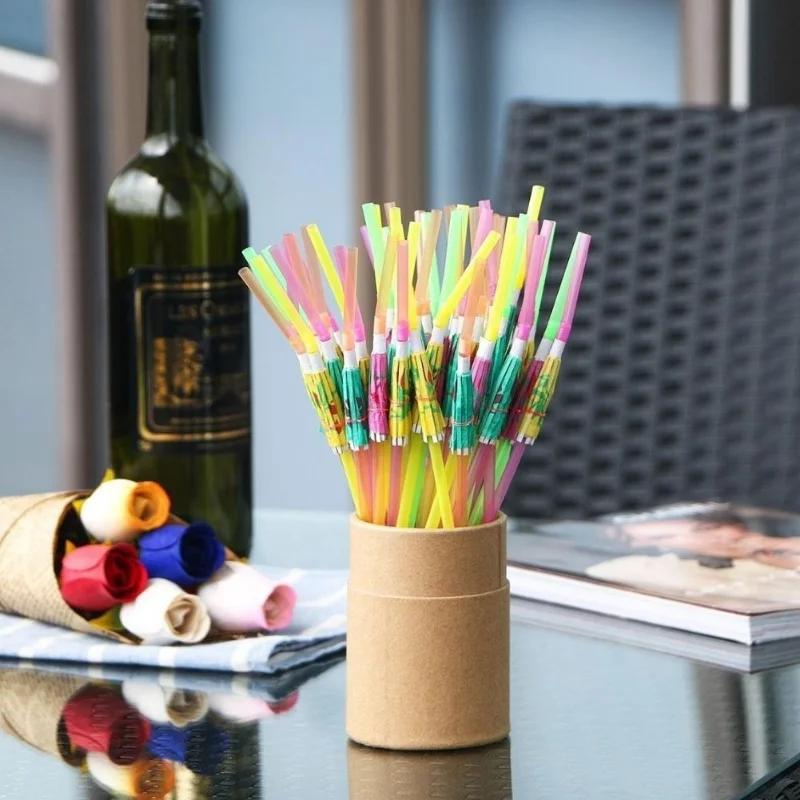 50 Pcs Cocktail Umbrella Drinking Straw Assorted Party/BBQ/Hawaiian Theme Straws Birthday Party Decorations Birthday Decor
