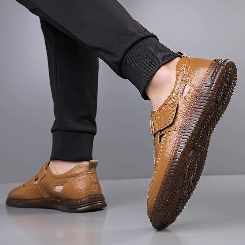 Fashion Summer Fashion Men Business Casual Sandals Comfort Breathable Mens Shoes Leather Outdoor Sandals Antiskid Beach Hollow Out Shoes
