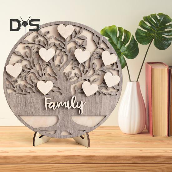Trä Släktträd Rustik Familjekärlek Bordskylt Lager-på-lager Hjärta Träd Ornament med Ställ för Morsdagspresent Mantelhylla Dekoration