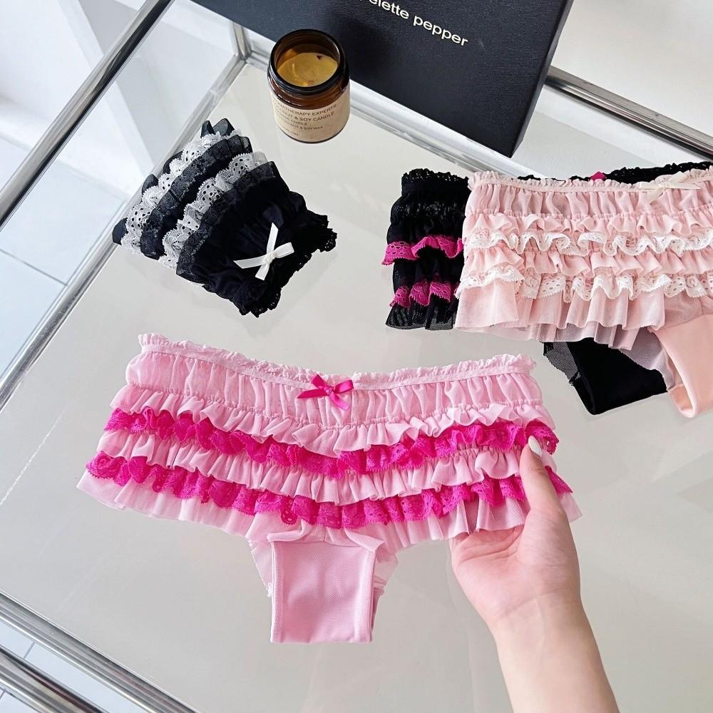 Bow Mesh Women's Underwear Ruffle Sweet Lace Briefs Cute Lace Panties Gift