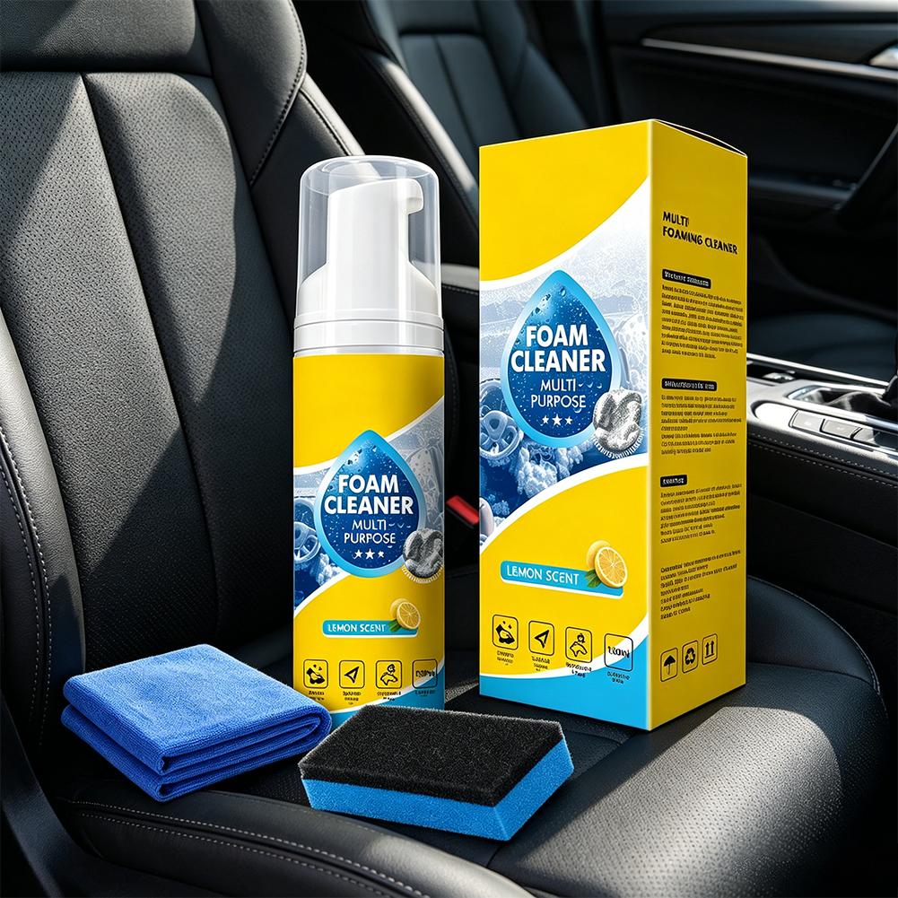 Multi-Purpose Car Foam Cleaner Lemon Scent Strong Decontamination Interior Leather Seat Spray Rinse-free Eliminate Odors Cleaner