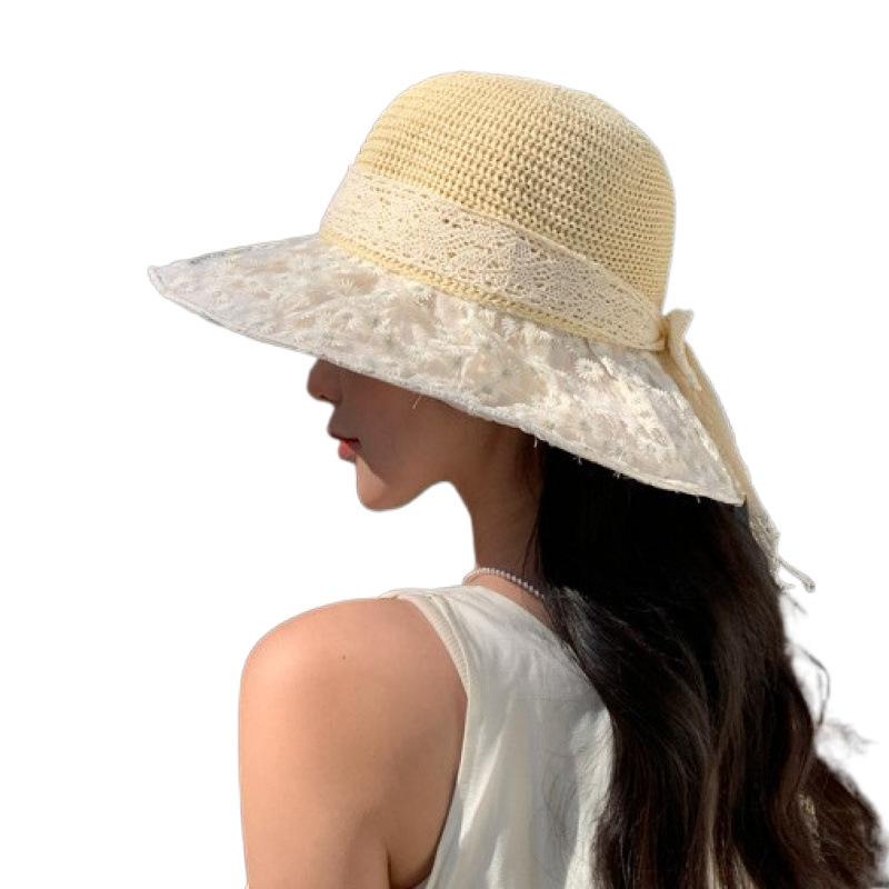 Summer Seaside Vacation Sunscreen and Sunshade Straw Hat Fashionable Foldable Lace Daisy Fisherman's Hat