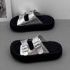 Thick-bottomed one-word cool slippers women's 2025 summer new outer wear fashionable versatile stepping on shit feeling casual beach slippers tide