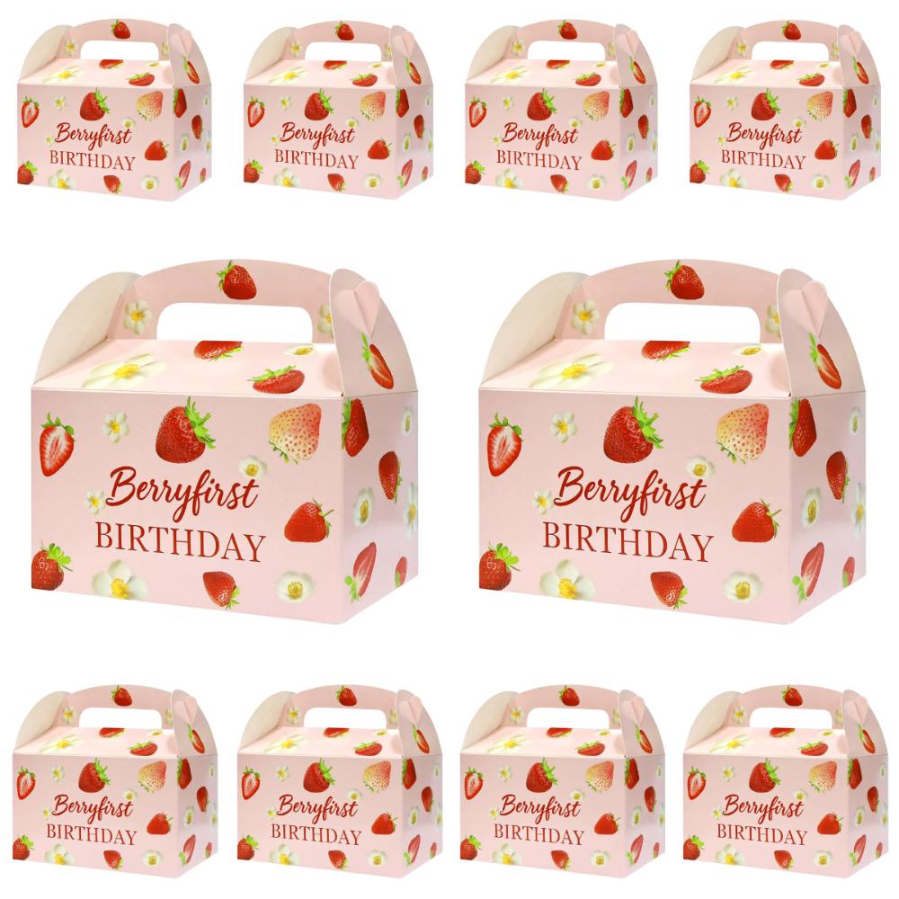 10PCS Paper Gift Packaging Box Pink Stawberry Wrapping Box Handhold Gift Boxes  Candy Packaging 10pcs