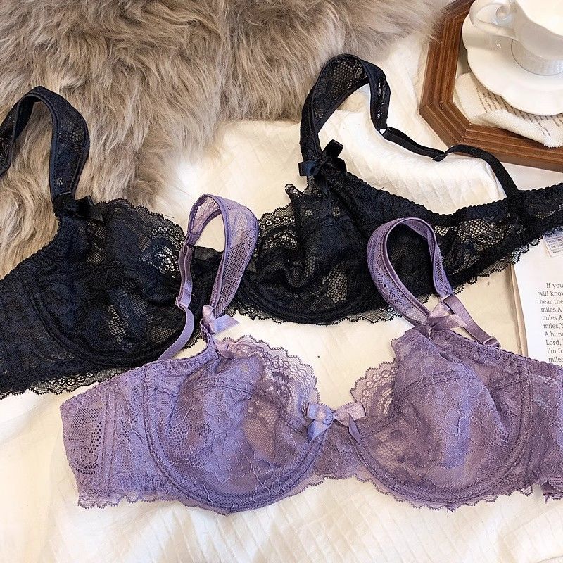 Women’s Ultrathin Lace Bras Breathable Push Up Brassiere Sexy French Romantic Beautiful Underwear Sweet Bow Trim Female Bras