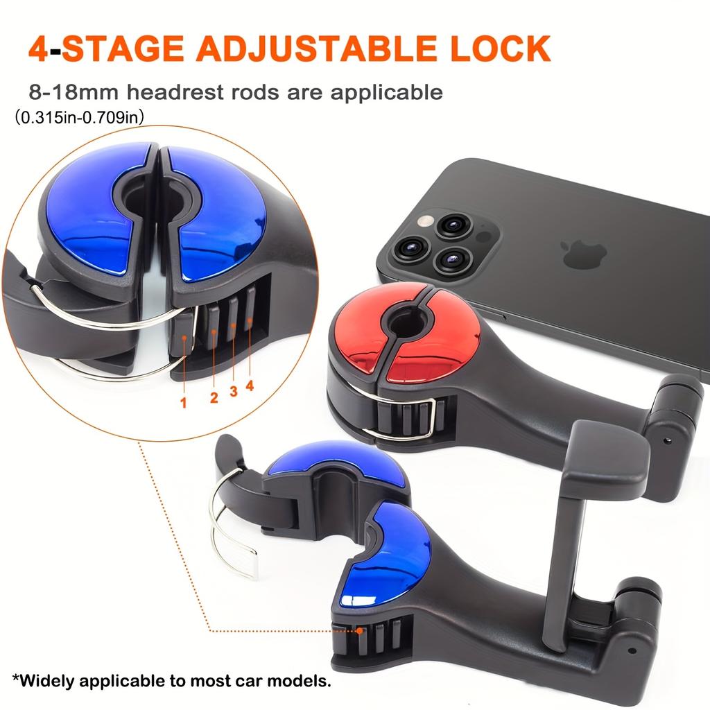 2pcs/set Car Headrest Hidden Hook with Cell Phone Holder Car Back Seat Hook Universal 360° Rotation Adjustable Hanger Rear Hook for Car Seat