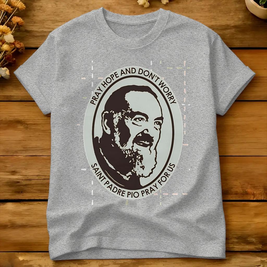 Padre Pio Transparent Background T Shirt Summer Cotton T Shirts For Couple Custom Logo Tee Shirt Short Sleeve Y2k Funny Tops