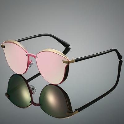 1pc Women New Full Frame Cat Eye Shaped Trendy Sunglasses Luxury Metal Frame Popular Multicolor Lenses Elegant Pink Sunglasses