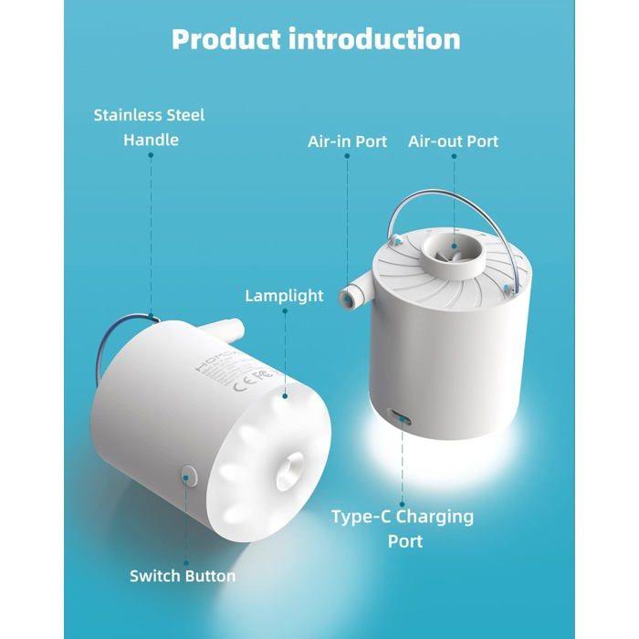Gonfleur électrique rechargeable - AIMOONSA - Modèle compact - 180 L/min - LED 4 modes - 1600 mAh