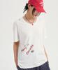 Lucky Chouette Tattoo Print Loose Fit U Neck Half Sleeve T-Shirt (White) Lftam25520Whx