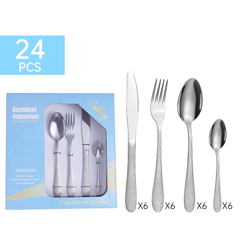 

Посуда из нержавеющей стали. Кубик воды. Четыре основных предмета. Нож для стейка, вилка и ложка. Костюм из 24 предметов.