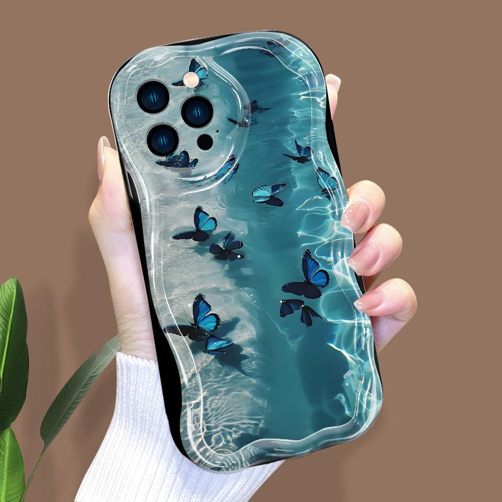 Kreslený vzor krémová textúra puzdro vlnitý okraj mäkký silikónový obal puzdro na telefón pre iPhone Samsung Huawei Honor Xiaomi Redmi Infinix Tecno