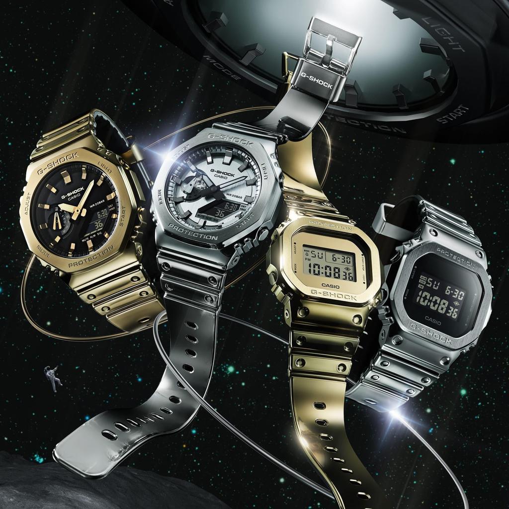 Casio Fine Metallic Series Tough Silicone Overseas Model G-Shock Analog-Digital Watch, Gold, Band, GM-2100YMG-9A9, Men's,