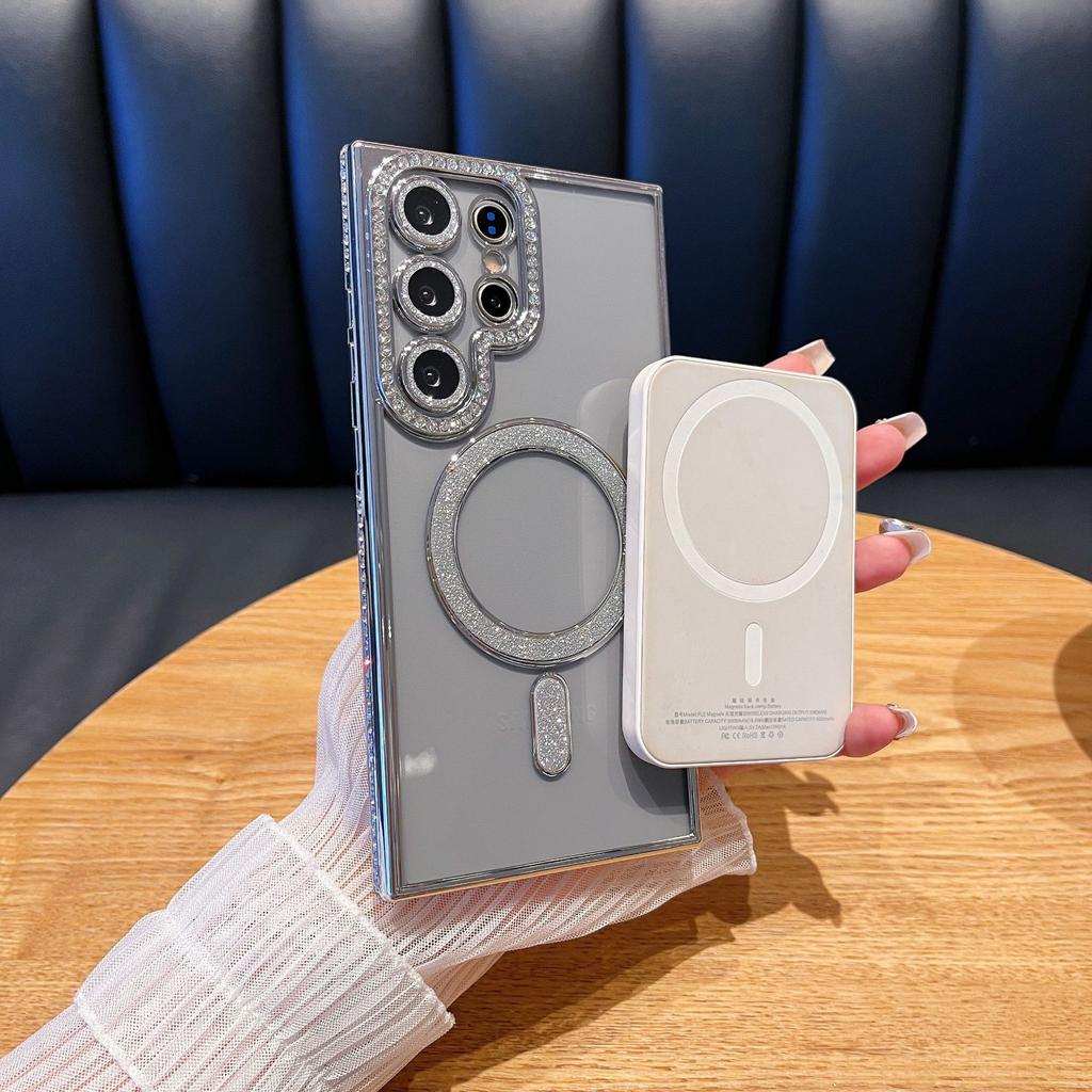 Samsung S24 Ultra Side Drill Magnetic Suction Phone Case Suitable for A54 Transparent A14 Electroplated Flash Powder A06 Protective Case S23