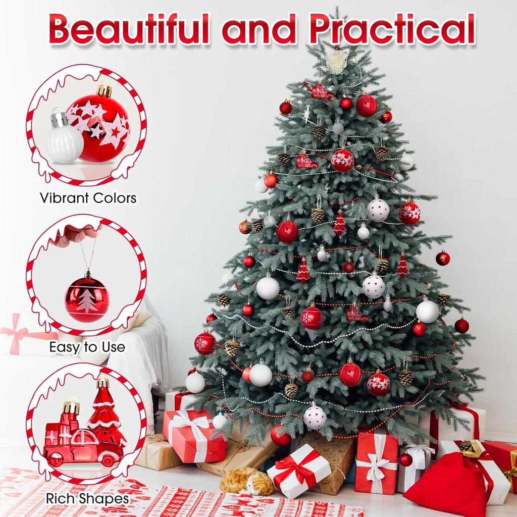 42 Pcs Various Styles of Christmas Ball Ornaments, Shatterproof Christmas Balls for Holiday Xmas Tree Decor, Hanging Ornament for Indoor Decoration
