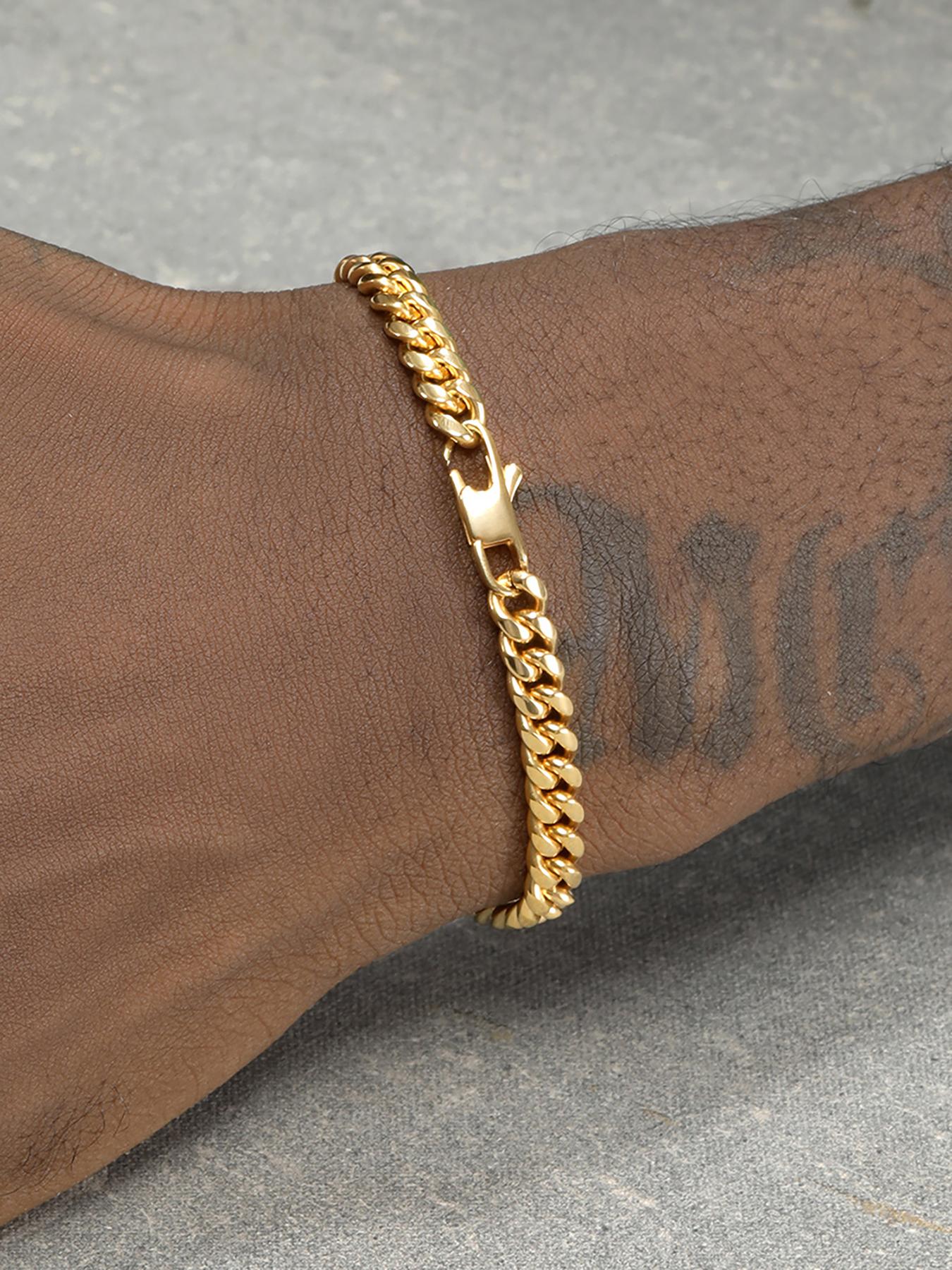 Gold Plated Bracelet Solid Stainless Steel Jewelry 5mm Miami Cuban Chain 20cm for Men Women Gifts Punk Style Waterproof 20.5cm