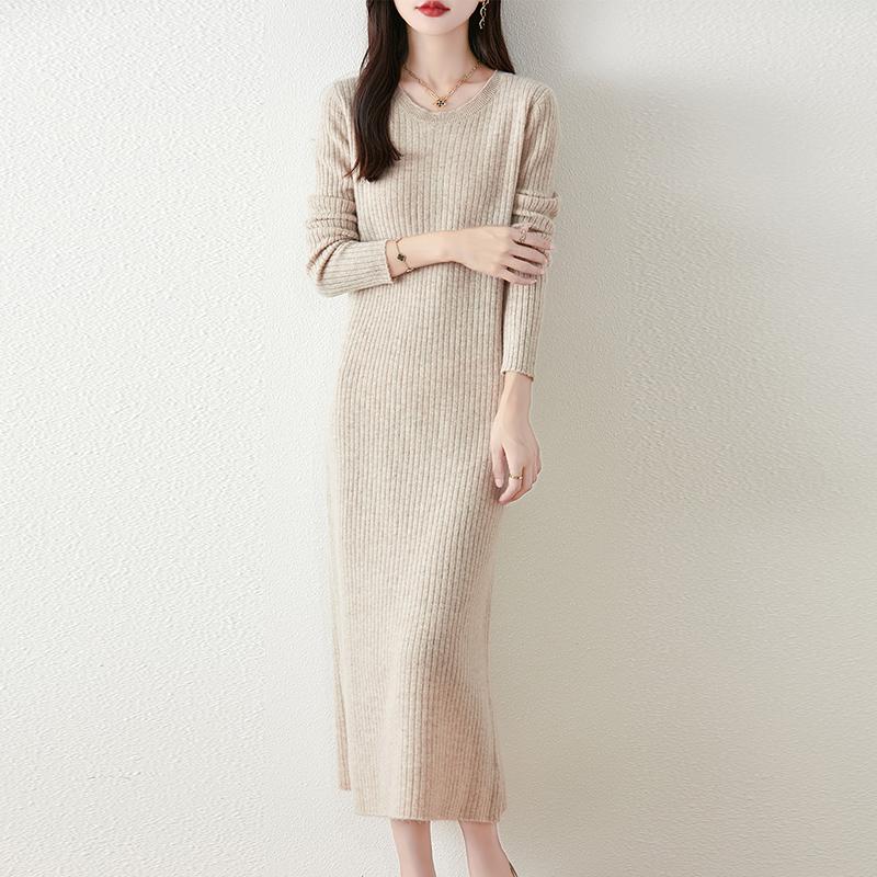 Women Sweater Dress 100% Wool MODERN NEW SAGA O-neck Knit Long Pullover Winter Jumpers Wool Long Dress Female