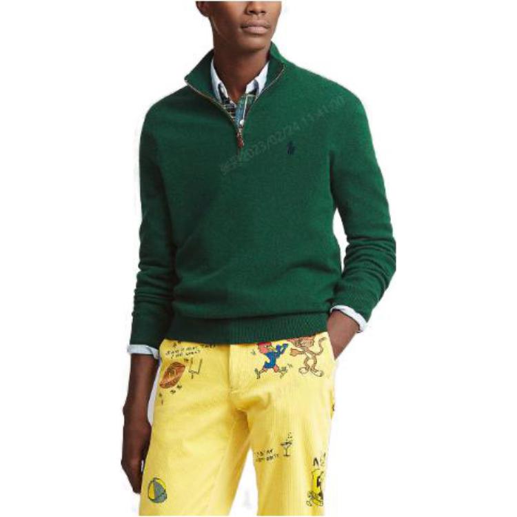 Polo Ralph Lauren Ss23 Solid Color Logo Embroidered Half-Zip Sweater Men sweater Green 710777743-013