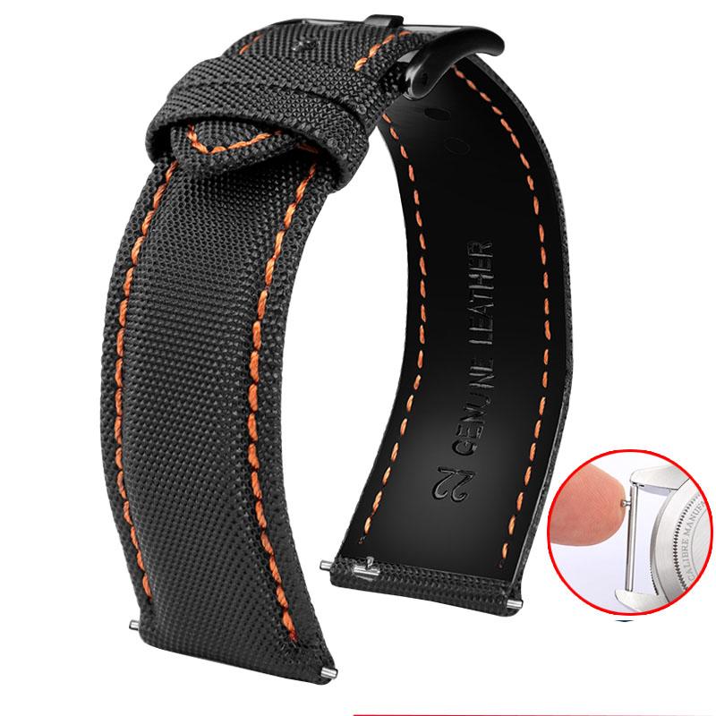 Für Mido Nylon Lederarmband Commander M021 M025 Multifort M005 Tissot CASIO Schwarz Orange TAG Heuer Nylonarmband 20mm 21mm 22mm