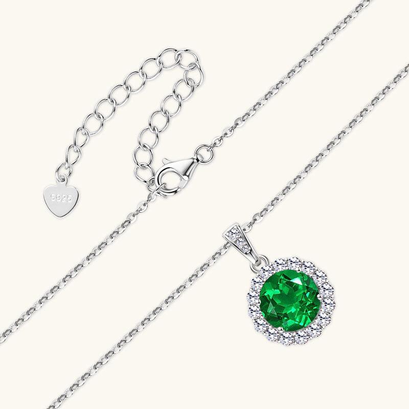 Silvere Glam Simple Round Emerald Necklace, Luxurious Pendant, S925 Sterling Silver Collarbone Chain