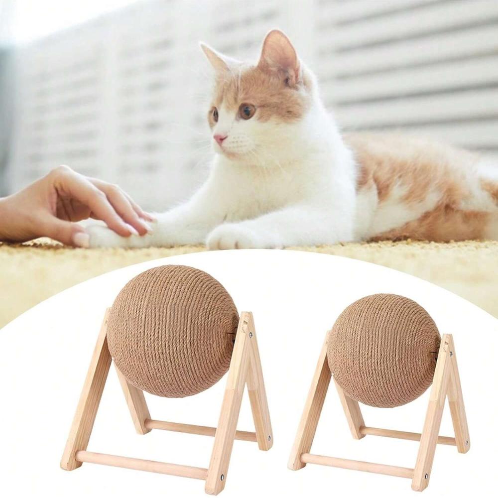 Cat Scratch Interactive Solid Wood Cat Scratch Ball Pet Toy, Containing Sisal Fiber Cat Scratch Ball, Suitable for Indoor Cat Play