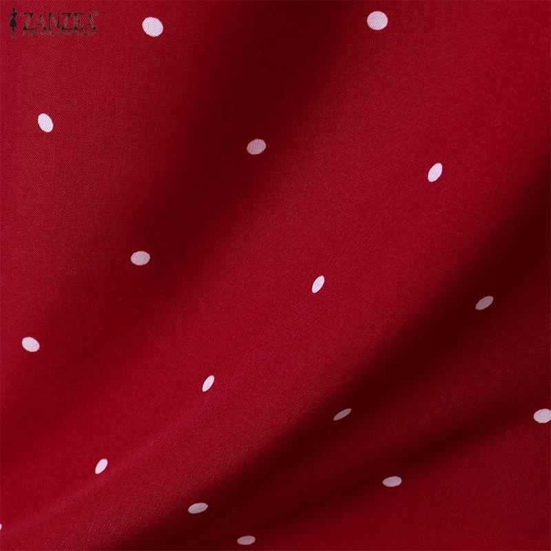 ZANZEA Women Short Puff Sleeve Polka Dot Slim Waist Casual A-line Dress