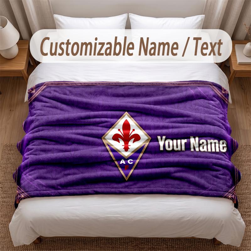 Fiorentina FC Printed Flannel Blanket Custom Name Text Soft Warm Throw For Bedroom Holiday Gift