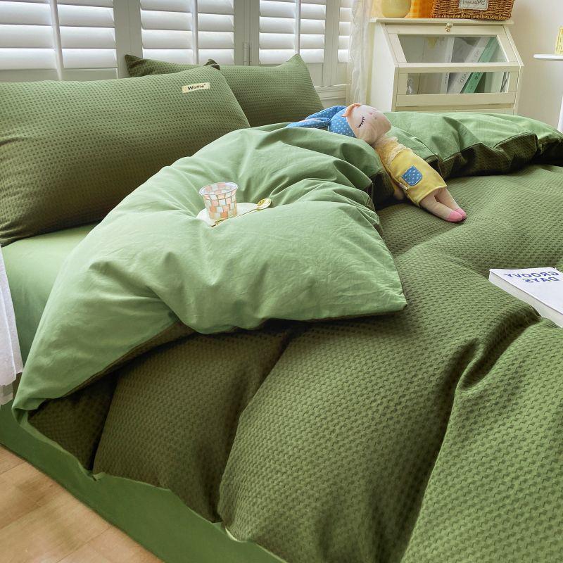 High-Value G5Z Waffle Weave 4-Piece Bedding Set - Includes Fitted Sheet, Duvet Cover, Ideal for Dorms