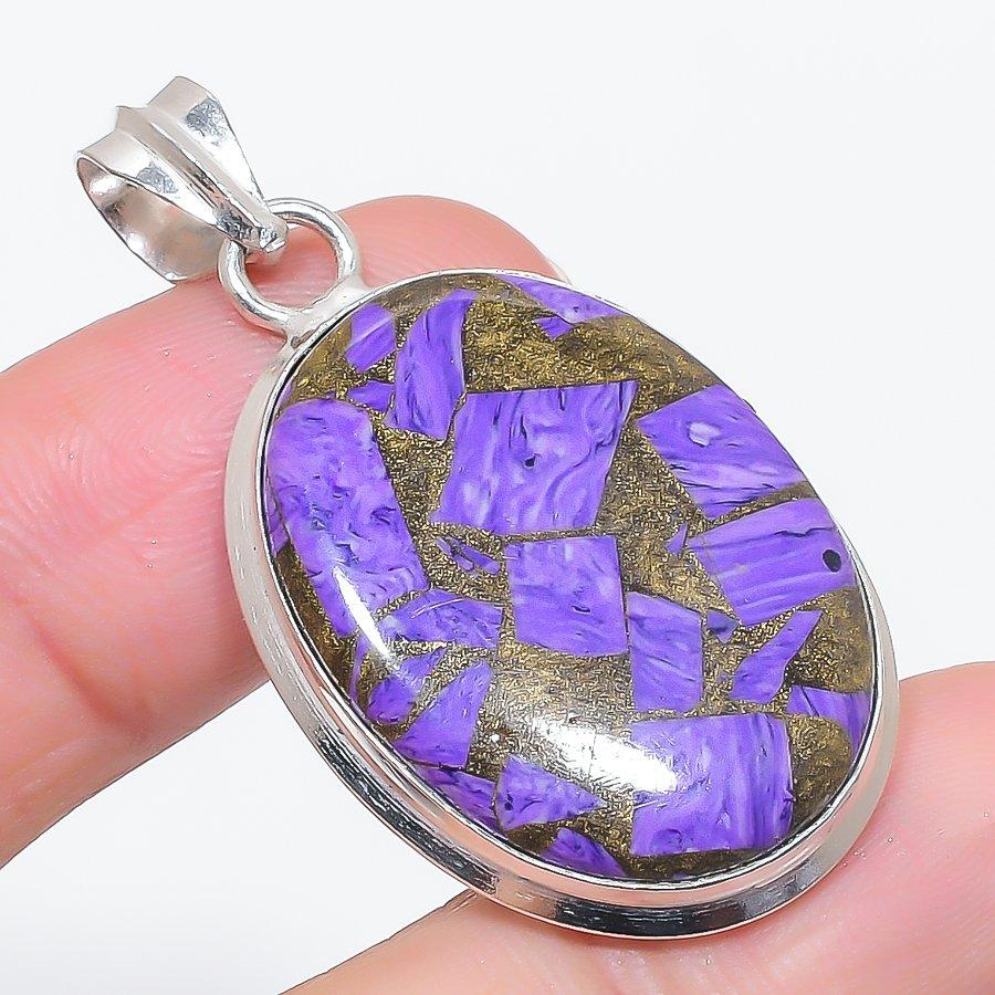 

Natural Copper Charoite Gemstone 925 Sterling Silver Jewelry Pendant 1.89 F1Q37