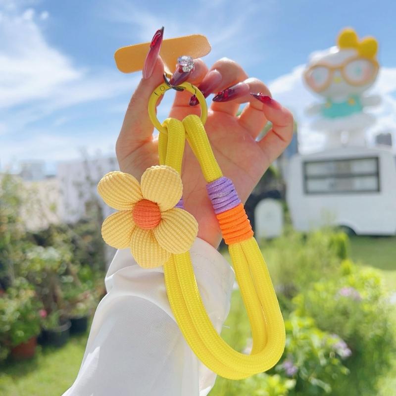 Modisches dehnbares Nylon-Handy-Lanyard mit floralem Akzent T-förmigem Clip Universell für Smartphones Schlüsselanhänger