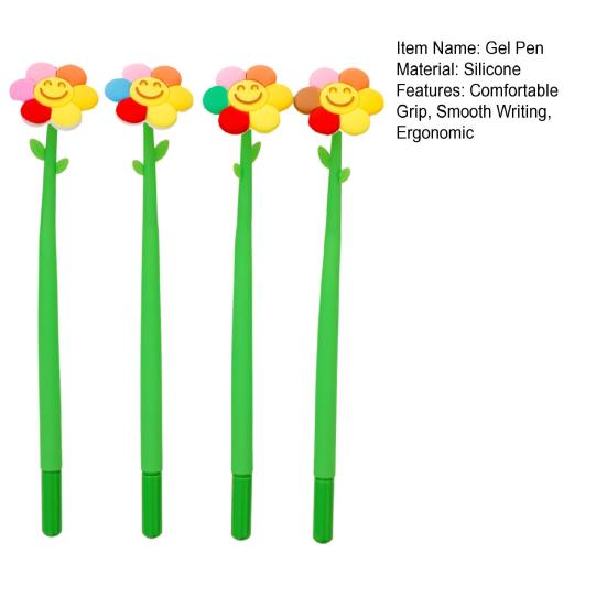 2Pcs Sunflower Gel Pen with Soft Silicone Grip Cute Smile Face