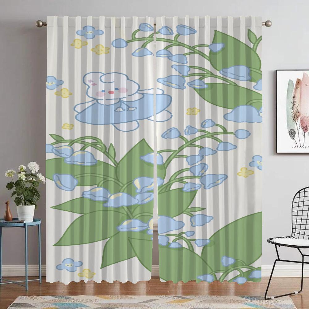 Cute Curtains for Living Room Curtain Halloween Decoration Anti-mosquito Curtains 2 Pieces Tulle for Bedroom Partition Shades